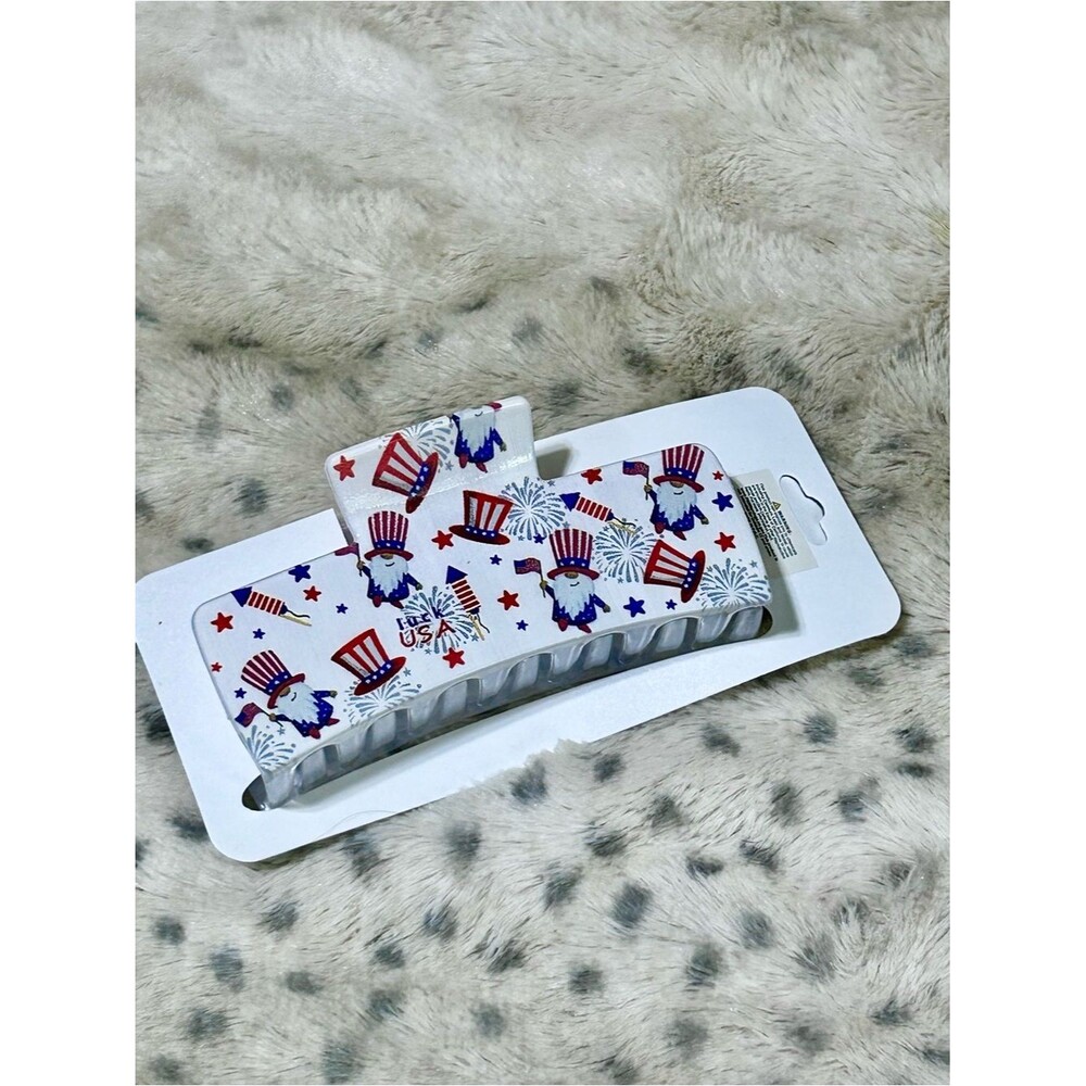 Hair Accessories Patriotic Red White & Blue Gnome Print Hair Claw
